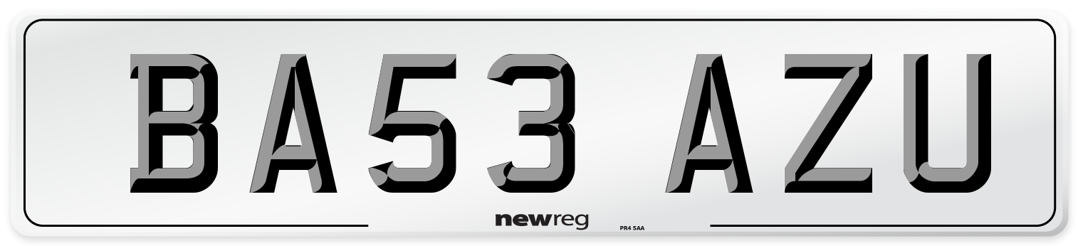 BA53 AZU Number Plate from New Reg